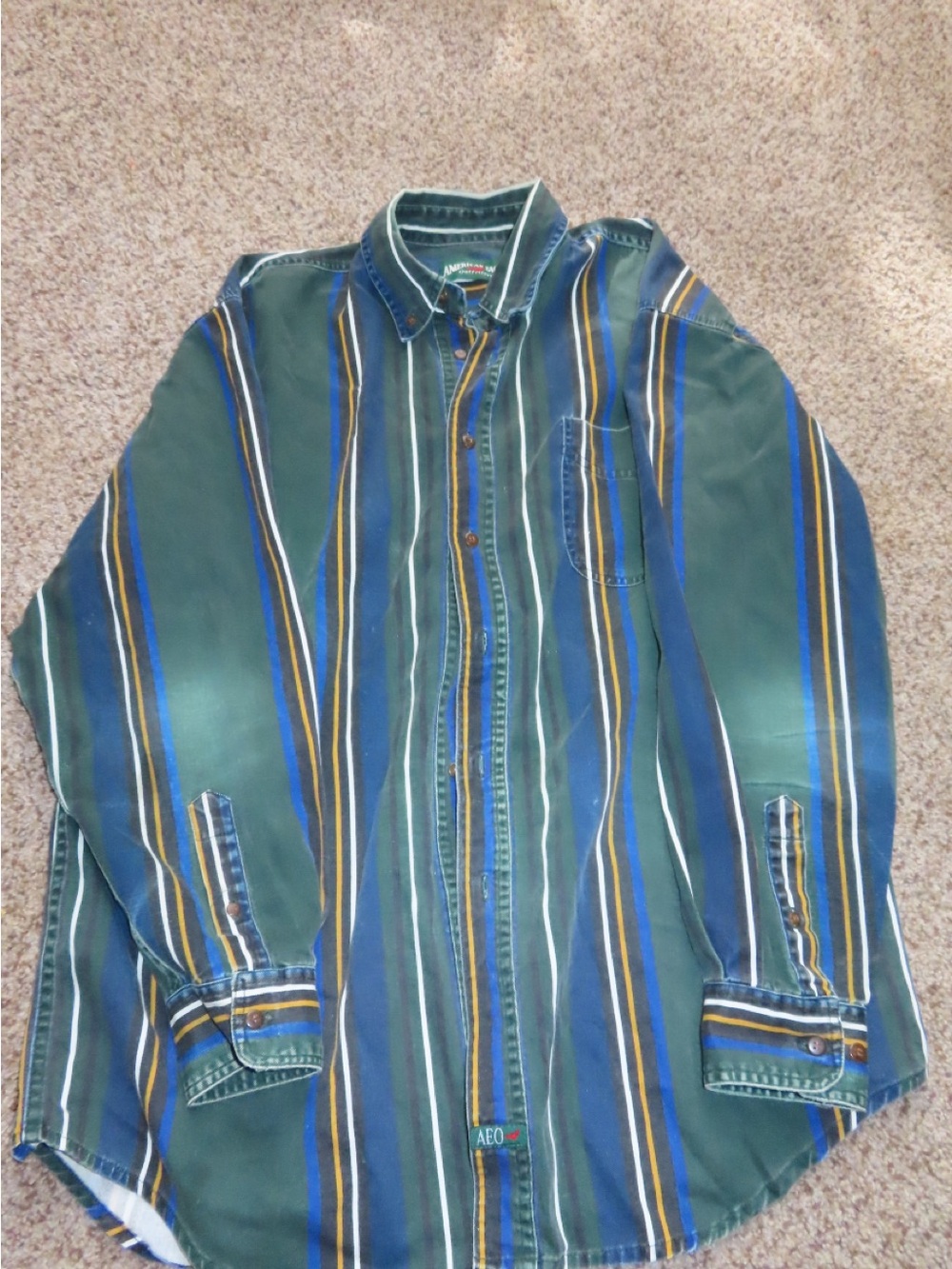 American Eagle Outfitters Green Striped Button-Front Shirt Jacket